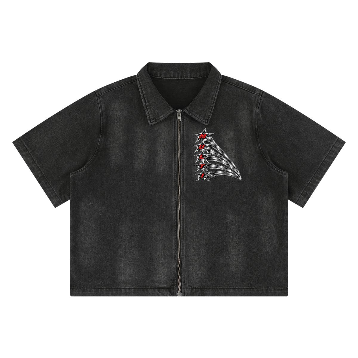 Unisex Vintage Washed Full-Zip Denim Shirt (FOURMATION X MULTIGRIDMASHUP)