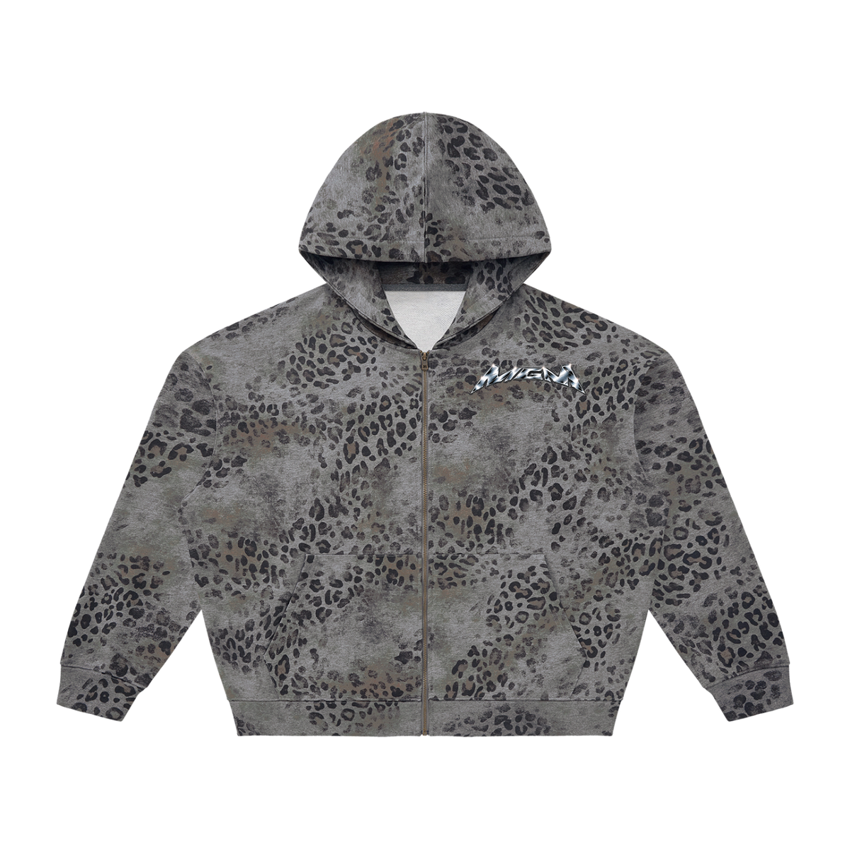 Unisex Vintage Wash Leopard Full Zip Hoodie (FOURMATION X MULTIGRIDMASHUP)