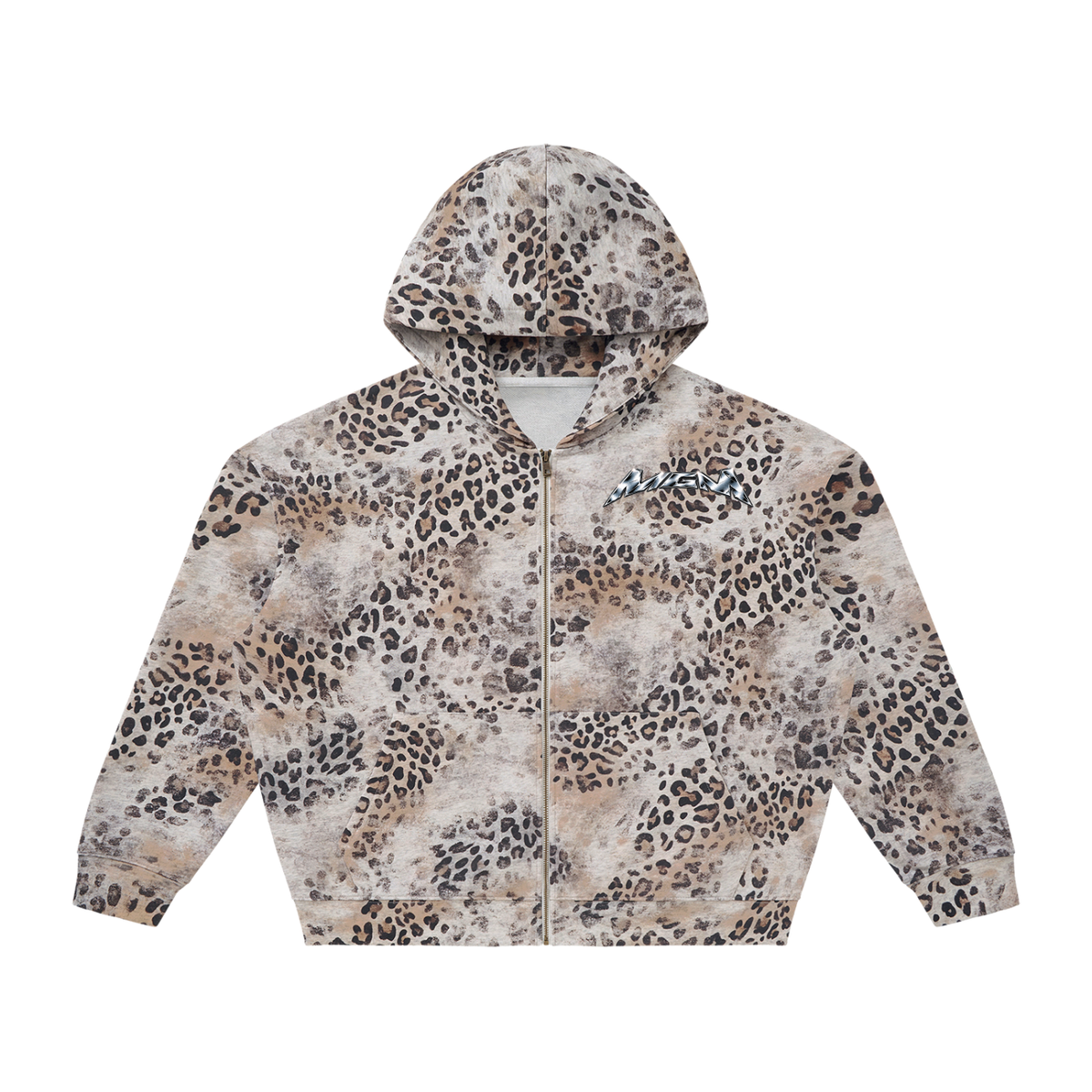 Unisex Vintage Wash Leopard Full Zip Hoodie (FOURMATION X MULTIGRIDMASHUP)